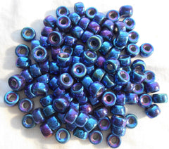 50 6mm Czech Matte Metallic Periwinkle Blue pony roller beads