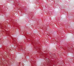 Round Faceted Glass Beads Hot Pink 6mm