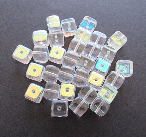 Twenty Czech glass cube beads - 8mm x 11mm crystal ab large cubes - C0047