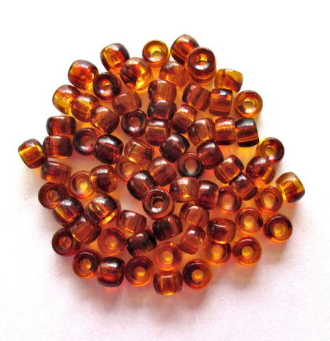 25 8mm Czech glass pony or roller beads - tortoise shell / tortoiseshell topaz brown - large hole crow beads - C00431