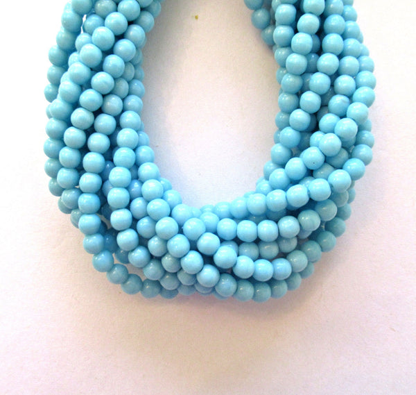 Lot of 100 4mm opaque baby blue glass Czech druk beads - turquoise blue smooth round druks, C0006