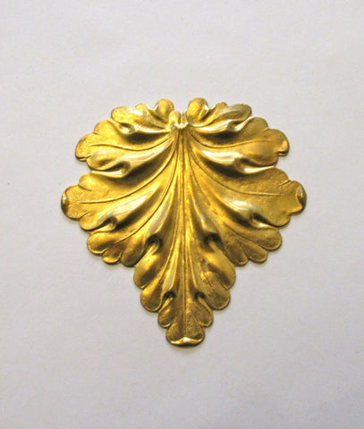 1 extra large leaf raw brass stamping - art nouveau, Victorian pendant, ornament 3.75" x 3.75" inches - made in the USA C00351