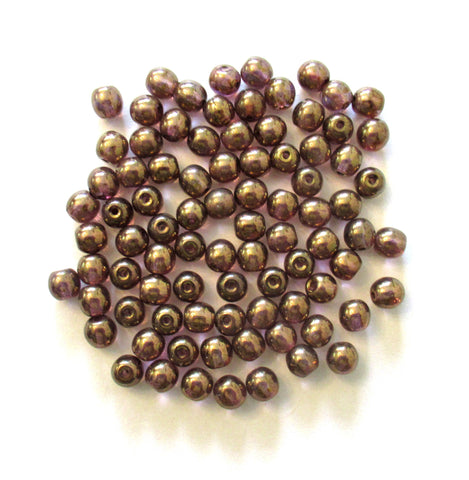 Lot of 50 6mm Czech glass druks - iridescent lumi brown smooth round druk beads C00121