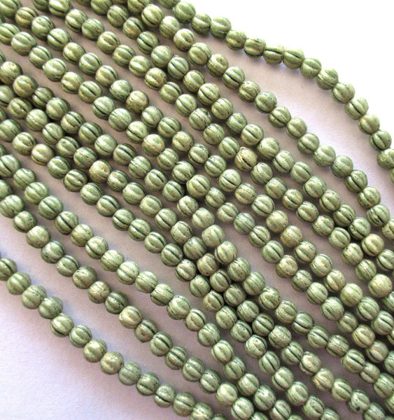 100 3mm Czech glass melon beads - opaque green Pacifica Avocado pressed glass beads C00801