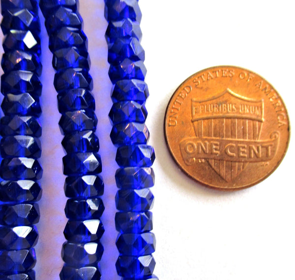 Lot of 50 6 x 3mm Czech glass faceted rondelle beads - transparent cobalt blue spacers or rondelles C0087