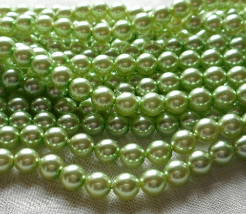 50 6mm green glass pearl druk beads, Light Chrysolite, Mint Green Preciosa Czech round smooth glass pearls C0086