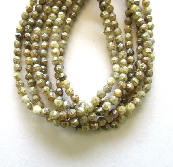 50 4mm Czech glass English cut faceted beads - translucent off white or champagne beads with a picasso finish - C0069