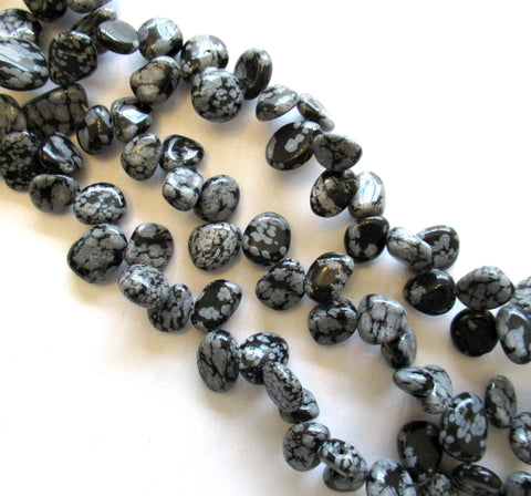 Snowflake Obsidian irregular pebble nugget beads - semiprecious black & white stone beads - approx 58 beads - 8 to 15mm - 15.5 inch strand