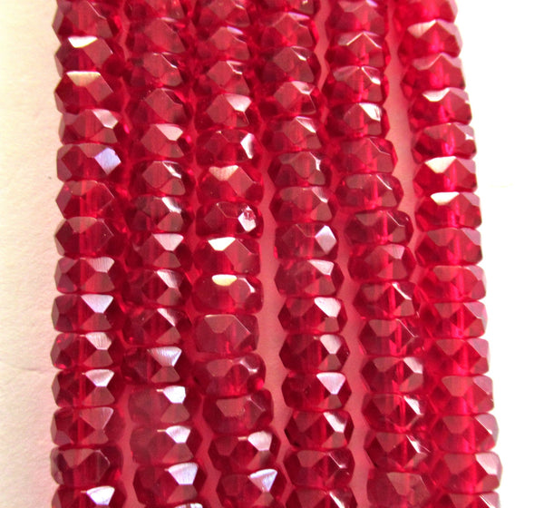 50 6 x 3mm Czech glass faceted rondelle beads - transparent light garnet or ruby red spacers or rondelles C0097