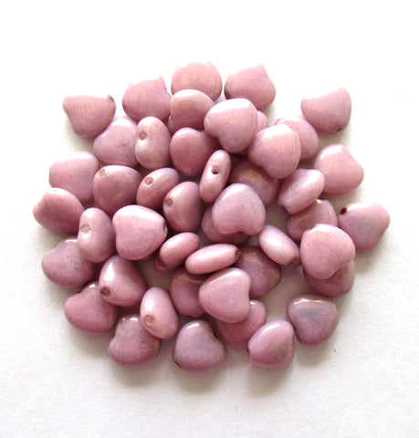 25 Czech glass heart beads - 8mm opaque baby pink luster heart shaped beads - 00601