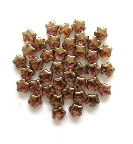 25 8mm Czech glass star beads - iridescent lumi brown pressed glass beads - C0067