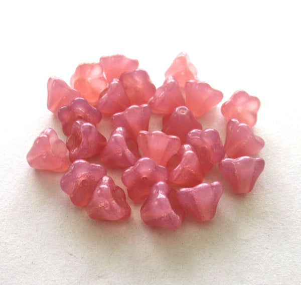 25 Czech glass bell flower beads - Milky Pink pressed glass bellflower beads - 8 x 6mm - C00057