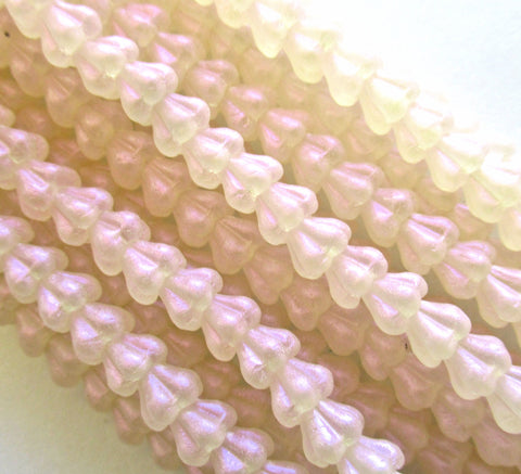 50 6mm x 4mm Czech glass baby bell flower beads - translucent milky opalescent iridescent pink - pressed glass beads C0039