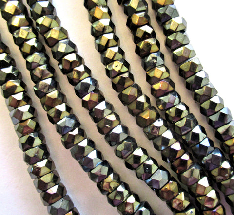 Fifty 6 x 3mm Czech glass faceted rondelle beads - brown iris spacer beads - C0097