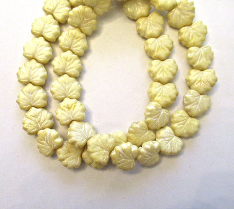 20 Czech glass maple leaf beads - opaque off white leaves with a subtle white wash - center drilled 13 x 11mm beads C00571