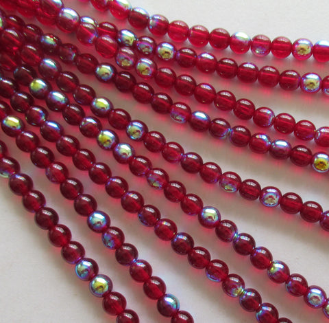 50 6mm Czech glass druks - ruby red garnet ab - smooth round druk beads - C0045