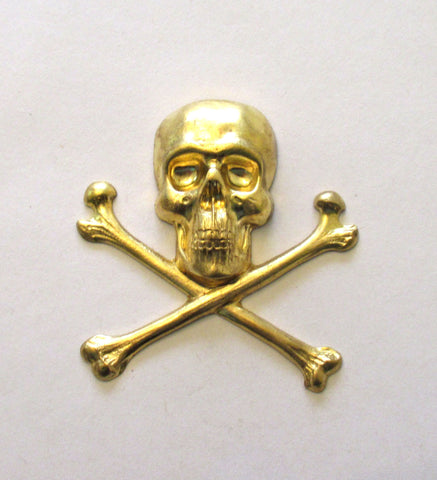 1 large scull and cross bones raw brass stamping - pirate pendant - ornament - component - 2.25" x 2.25" inches - made in the USA C00631