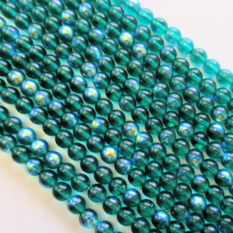 50 6mm Czech green glass beads - Emerald Green AB - smooth round druk beads - C0005