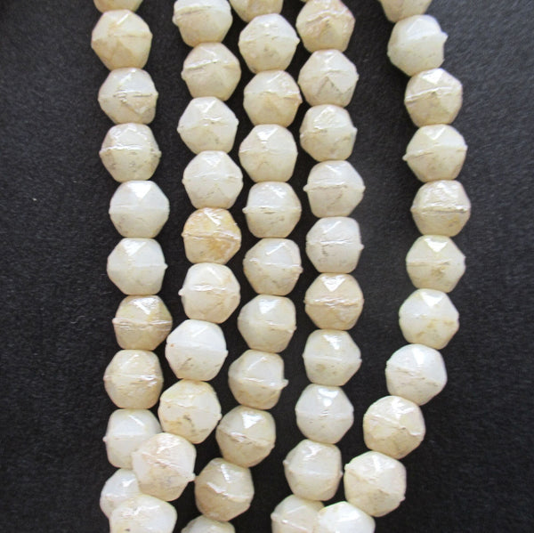 50 4mm Czech glass English cut faceted beads - opaque off white beads with a mercury finish - C0057