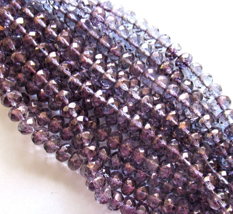 25 5 x 7mm Czech glass puffy rondelle beads - Lumi Amethyst /iridescent purple luster beads - faceted fire polished rondelles - C0047