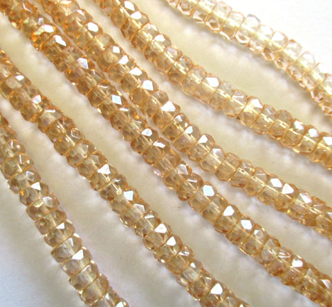 50 6 x 3mm Czech glass faceted rondelle beads - transparent luster champagne spacer beads - C00801