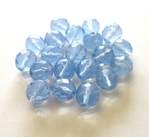 Ten Czech glass fire polished faceted round beads - 12mm milk light blue opal beads C00451