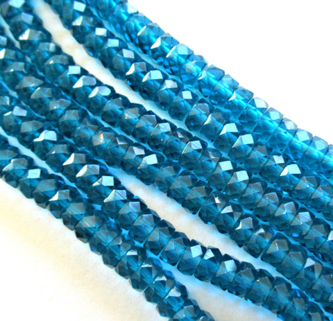 Lot of 50 6 x 3mm Czech glass faceted rondelle beads - transparent teal blue spacers or rondelles C0037