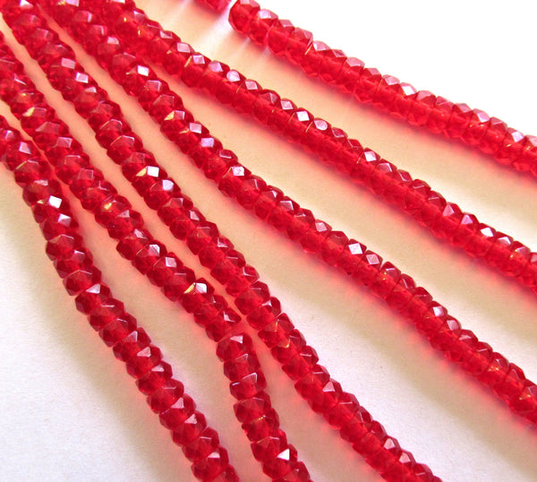 50 6 x 3mm Czech glass faceted rondelle beads - transparent bright siam red spacers or rondelles C0048