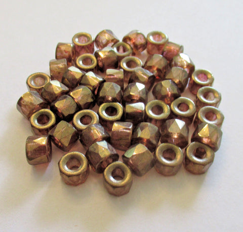 Lot of 25 9mm Czech glass faceted pony or roller beads - lumi brown iridescent beads - large hole glass crow beads C00242