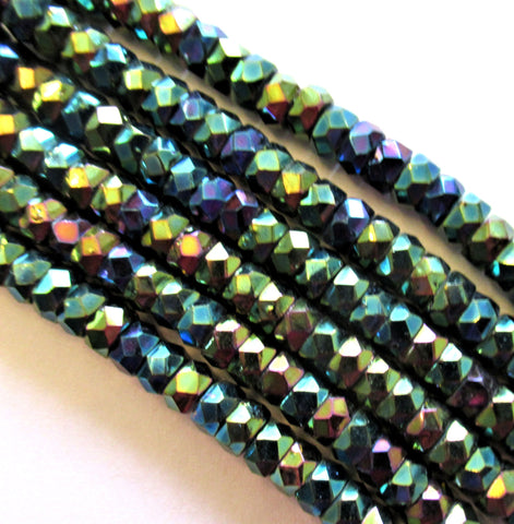 Fifty 6 x 3mm Czech glass faceted rondelle beads - green iris spacer beads - spacers or rondelles - C0048