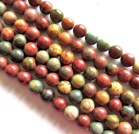 8mm Red Creek Jasper smooth round Beads - semiprecious stone beads - Cherry Creek Jasper - Picasso Jasper - 49 pieces - 15.5 inch strand