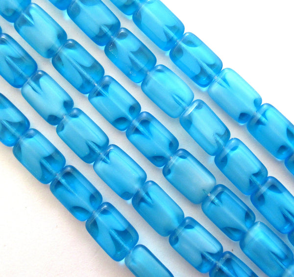 24 rectangular Czech glass beads - transparent & opaque bright aqua blue mix rectangle beads -12mm x 8mm - C00641