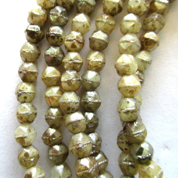 50 4mm Czech glass English cut faceted beads - translucent off white or champagne beads with a picasso finish - C0069