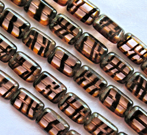 Lot of 24 Czech glass rectangle beads - transparent rosaline pink tortoiseshell - table cut - tortoise shell - C45101