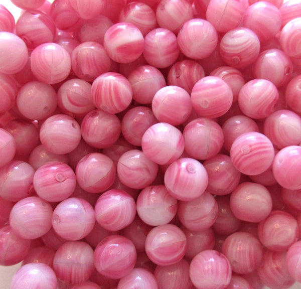 25 8mm Czech glass beads - opaque pink & white marbled druks - smooth round druk beads C0024