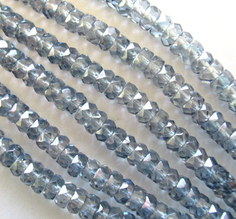 Lot of 50 6 x 3mm Czech glass faceted rondelle beads - transparent luster lumi blue spacers or rondelles C00101