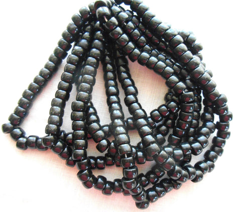 50 6mm Czech Opaque Jet Black glass pony roller beads, large hole crow beads, C9550