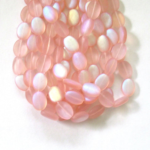 25 Czech glass flat oval beads - matte pink ab - 12mm x 9mm - pressed glass beads C0059