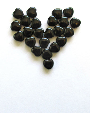 Lot of 25 Czech glass beads - 8mm opaque black heart shaped beads C0086