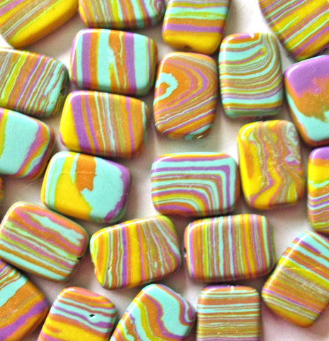 15mm Calsilica rainbow rectangle beads - 15 x 11mm - synthetic semiprecious gemstone beads - multi colored rectangles - 22 beads - 00053