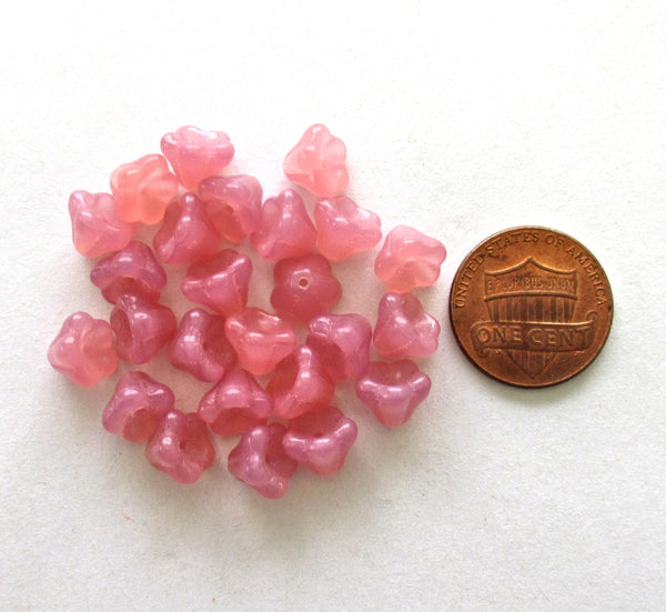 25 Czech glass bell flower beads - Milky Pink pressed glass bellflower beads - 8 x 6mm - C00057