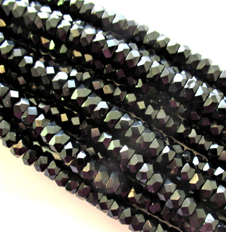 50 6 x 3mm Czech glass faceted rondelle or spacer beads - jet black faceted rondelles / spacers - C0057