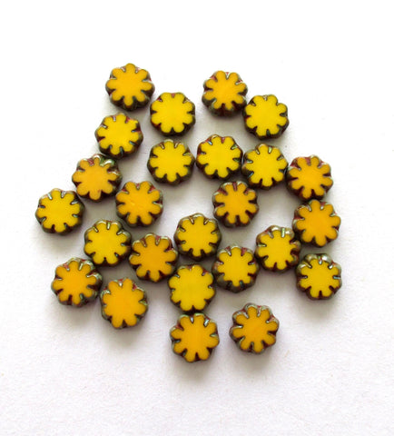 20 Czech glass flower beads - two tone orange picasso beads - 9mm - table cut - cactus flower beads - C00871