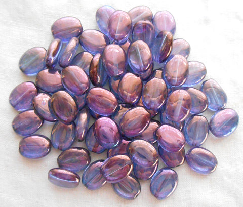 25 Lumi Amethyst, Purple Iridescent flat oval Czech Glass Pearl beads, 12mm x 9mm pressed glass beads C0095