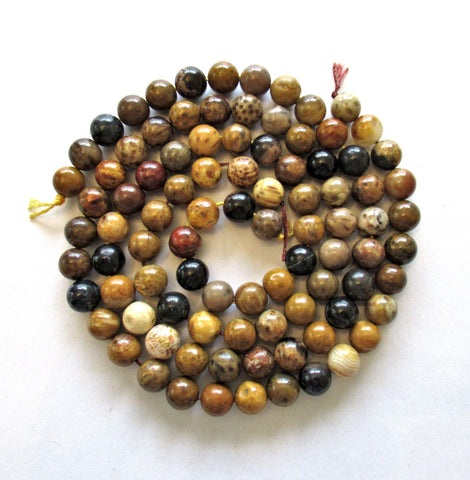 8.5mm petrified wood smooth round beads - semiprecious fossilized wood druk beads - 42 beads - 14inch strand - 00016