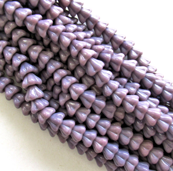 25 Czech glass bell flower beads - opaque purple pressed glass bellflower beads - 8 x 6mm - C00057