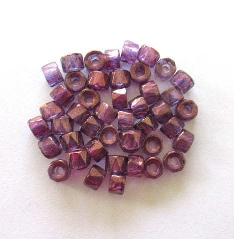 Lot of 25 9mm faceted Czech glass pony beads - lumi amethyst crow, roller beads - large hole purple faceted fire polished beads 00802