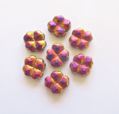 Eight 15mm Czech glass clover beads - metallic gold marea four leaf clover shaped beads - 00011