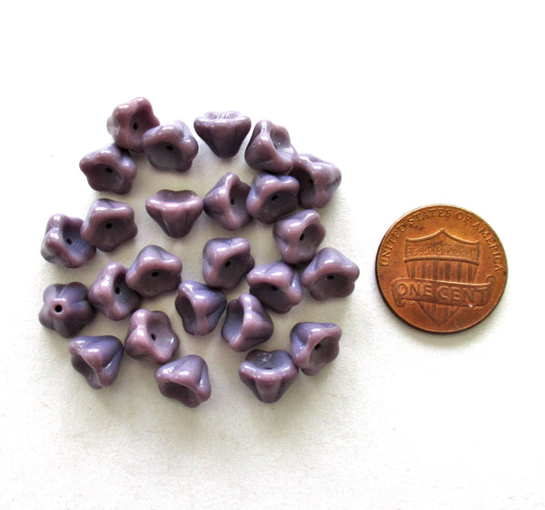 25 Czech glass bell flower beads - opaque purple pressed glass bellflower beads - 8 x 6mm - C00057