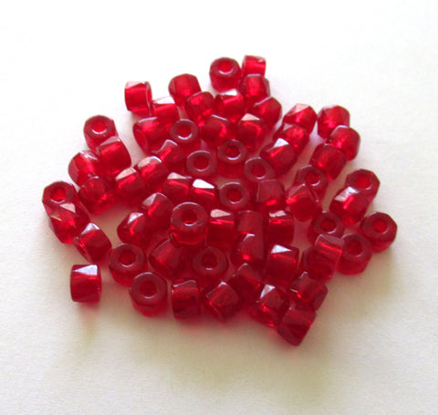 Lot of 50 6mm Czech glass faceted pony, roller or crow beads - light garnet red large hole, fire polished, faceted beads C00951